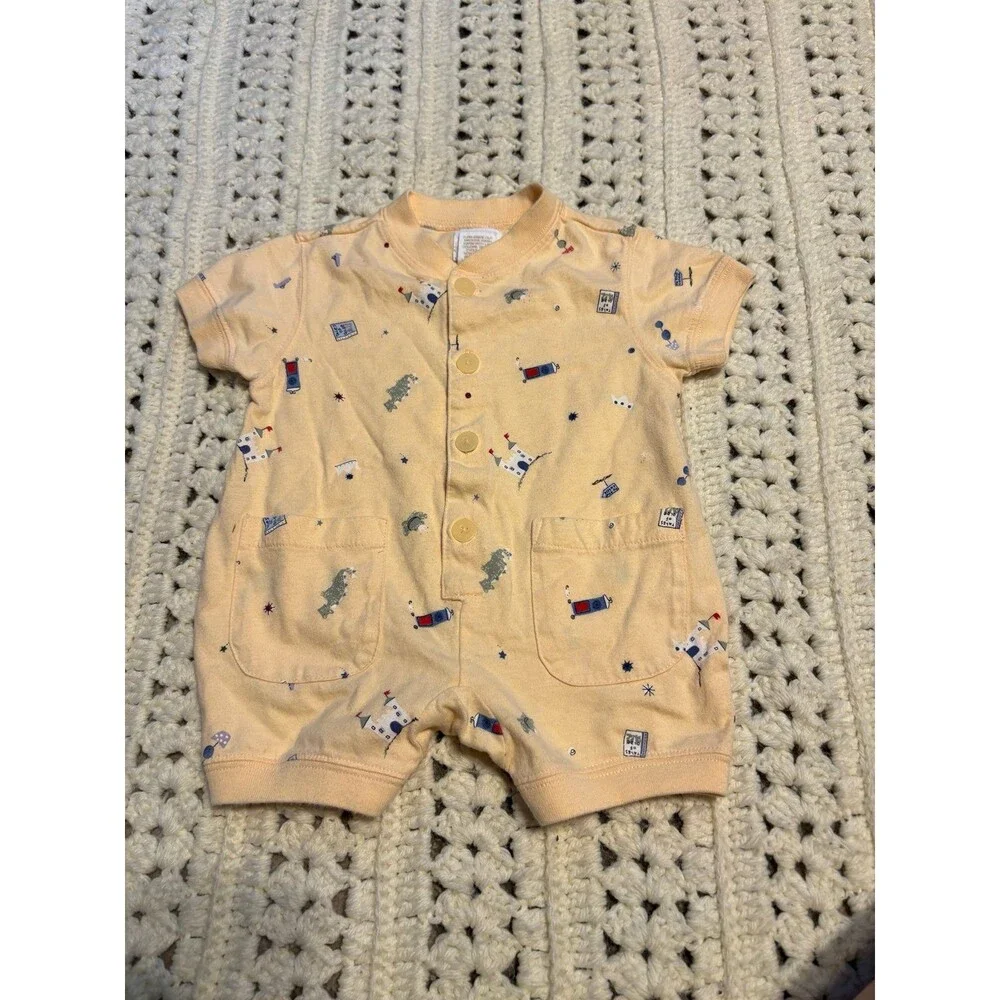 Vintage baby gap yellow fairytale castle frog romper 0/3 mths 90s dragon
